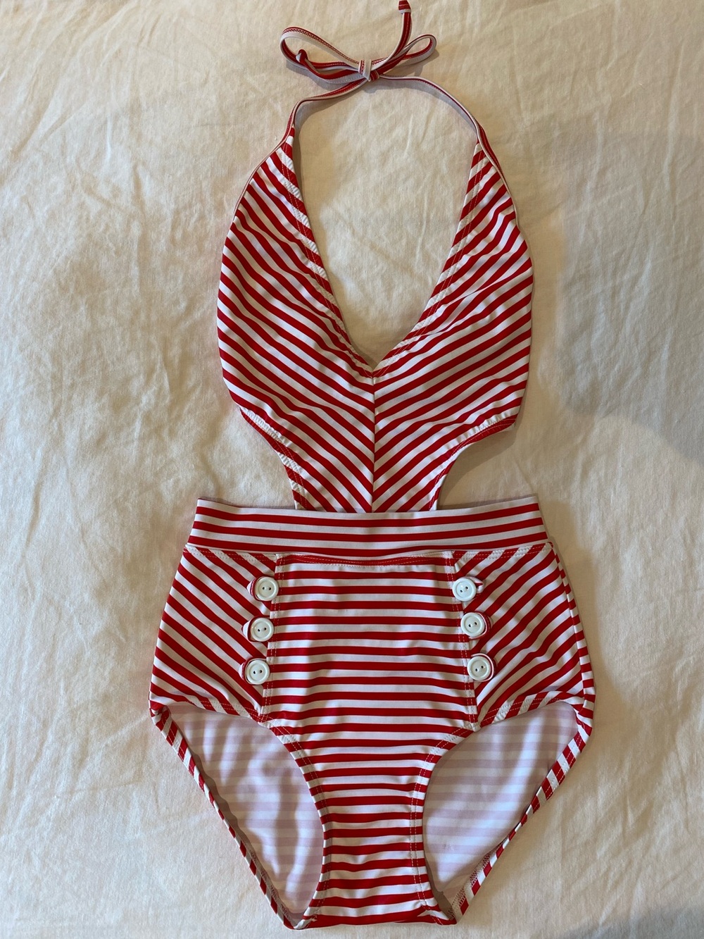Kimchi Blue Red Candy Stripe Y2K Sailor Monokini One Piece Swimsuit
